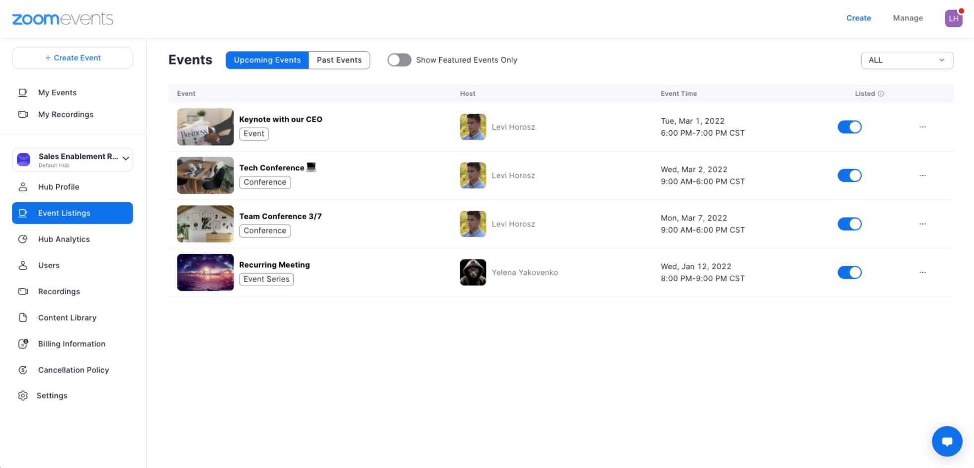Zoom Events hub